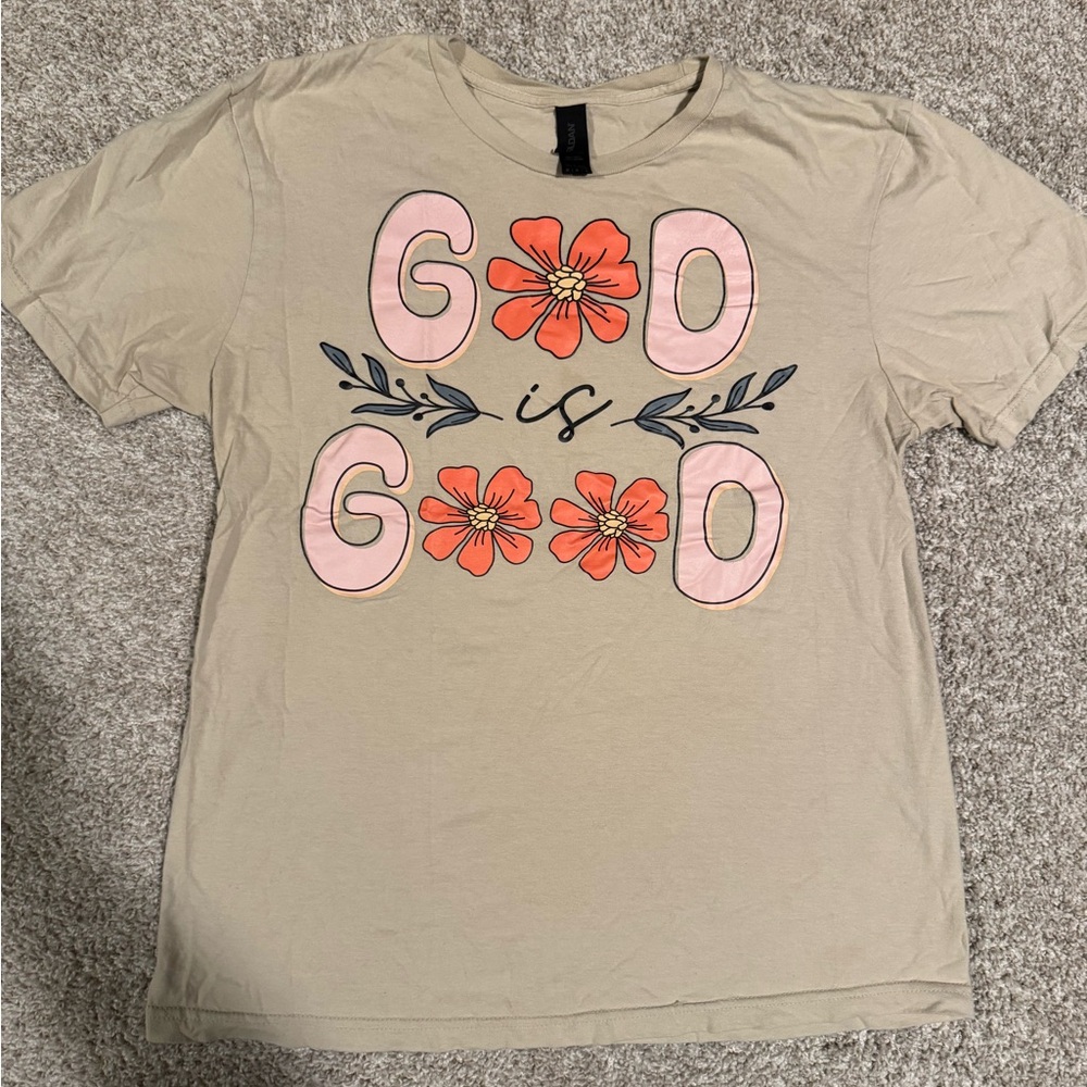 Women Beige Graphic Tee with Floral Accents